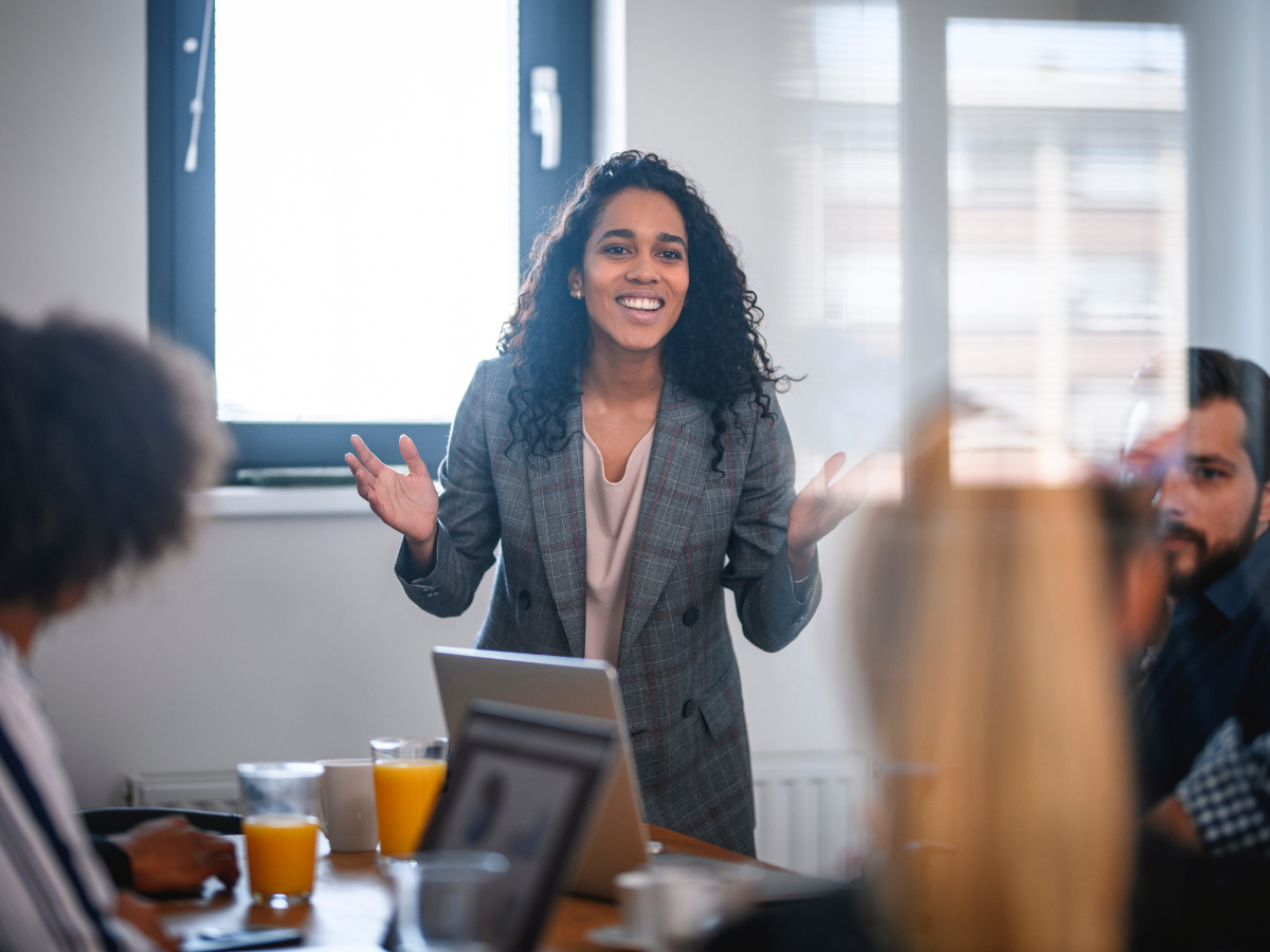 A woman delivering persuasive speech