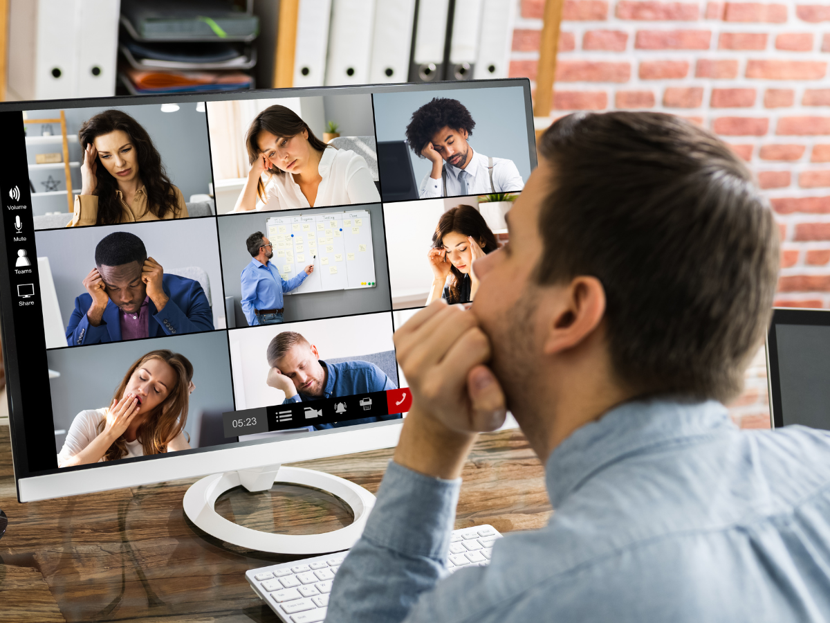 man watching virtual presentation