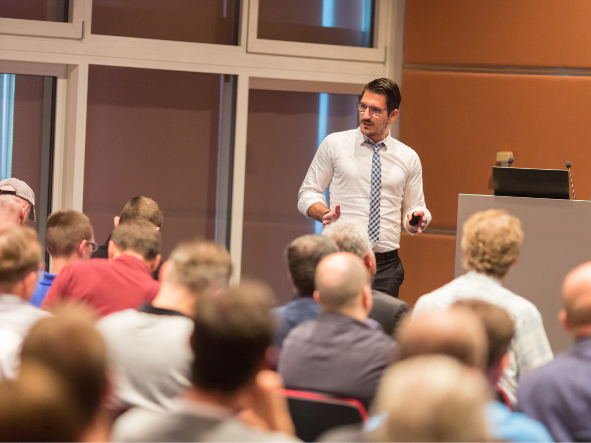 man showing confidence in public speaking